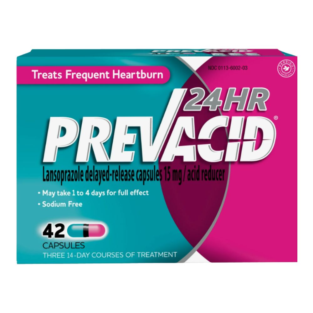 Prevacid 24HR Lansoprazole Delayed-Release Capsules, 15 mg- Proton Pump Inhibitor (PPI) for Heartburn Relief, 42 Count