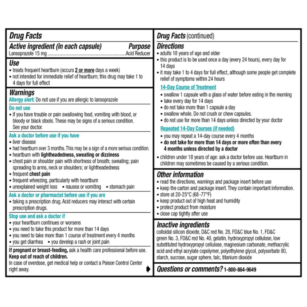 Prevacid 24HR, Lansoprazole Delayed-Release Capsules 15 mg, Acid Reducer, Clinically Proven, Treats Frequent Heartburn, 42 Count