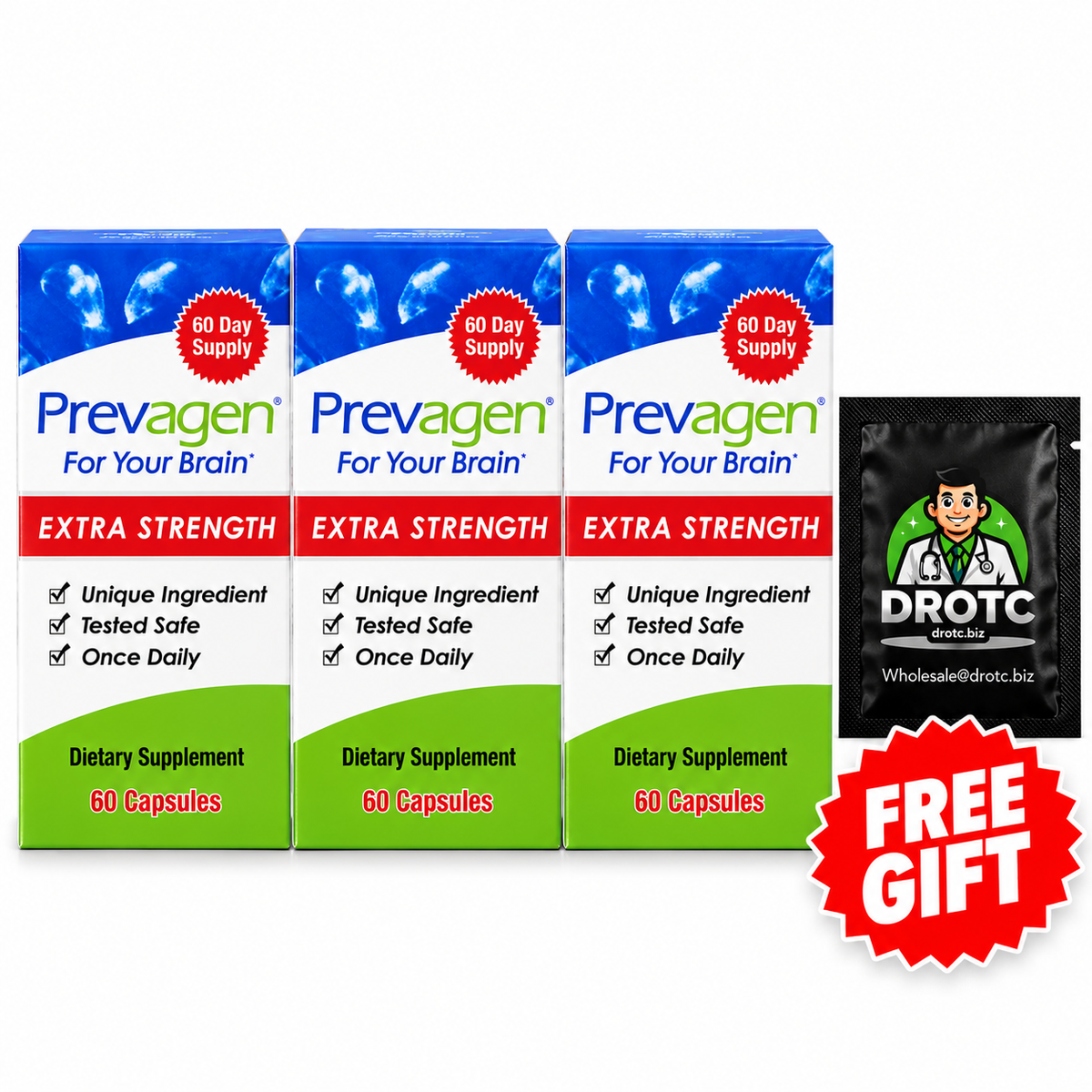 Prevagen® Extra Strength Capsules - 20mg Apoaequorin, 60ct + + Free DR OTC Eye Wipe