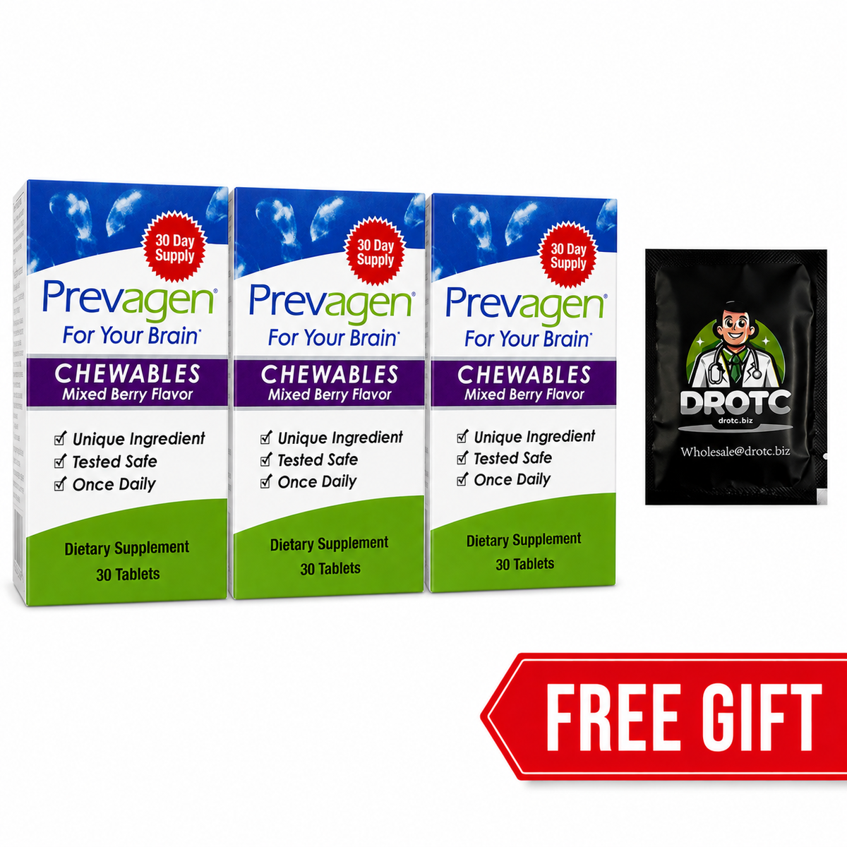 Prevagen® Regular Strength Berry Flavor Chewables - 10mg Apoaequorin, 30ct + Free DR OTC Eye Wipe
