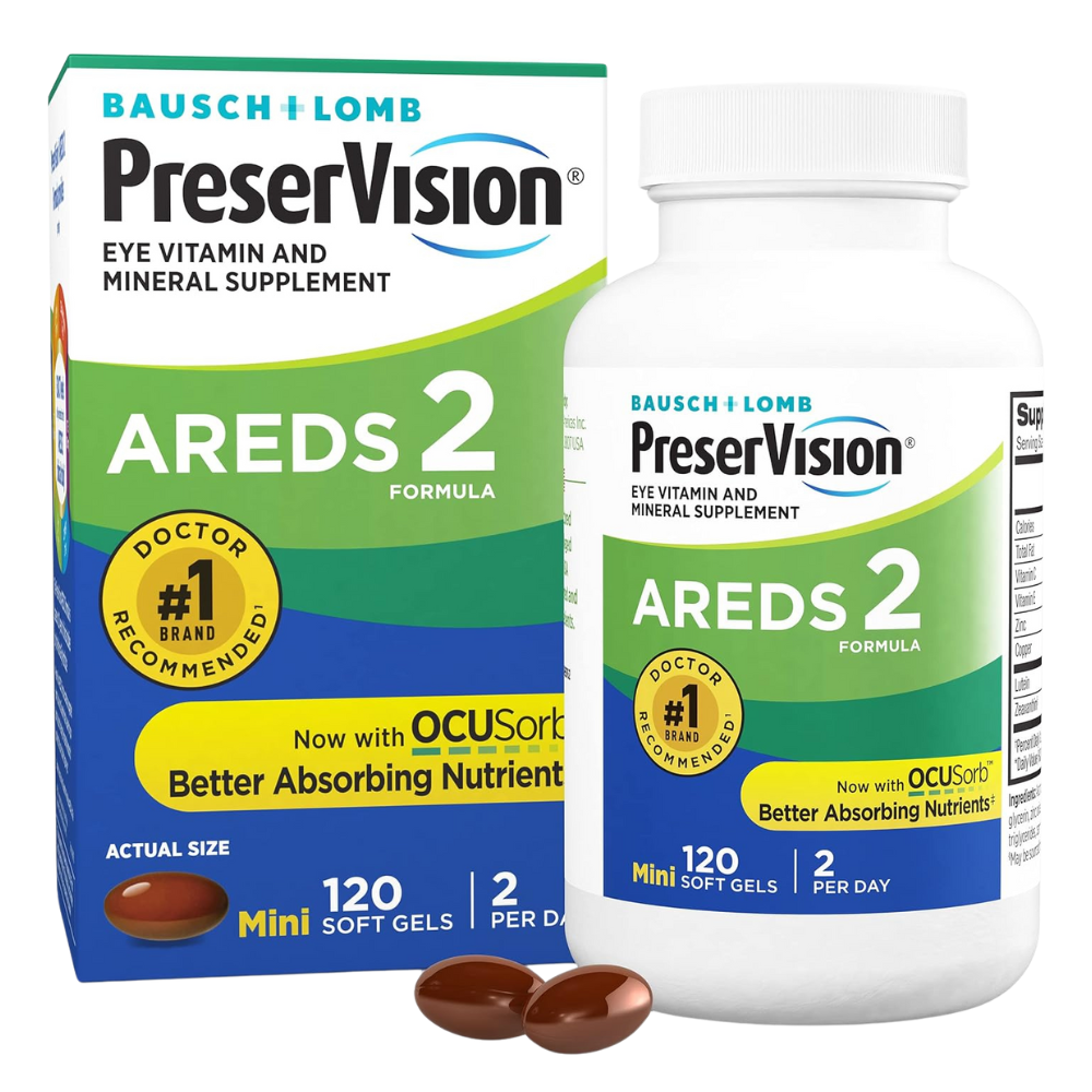 PreserVision AREDS 2 Formula, Eye Vitamin and Mineral Supplement, From Bausch + Lomb, 120 Soft Gels (MiniGels)