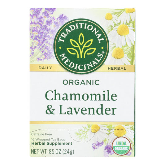 Traditional Medicinals Organic Chamomile with Lavender Herbal Tea - Caffeine Free - Case of 6 - 16 Bags