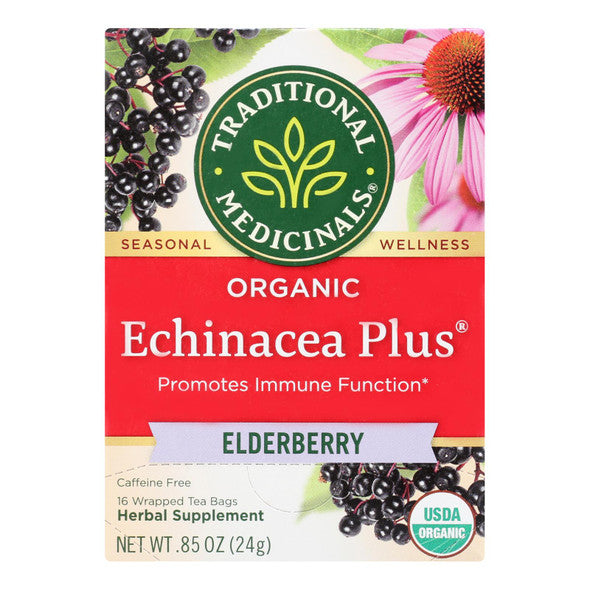 Traditional Medicinals Organic Echinacea Elder Tea -Caffeine Free - Case of 6 - 16 Bags