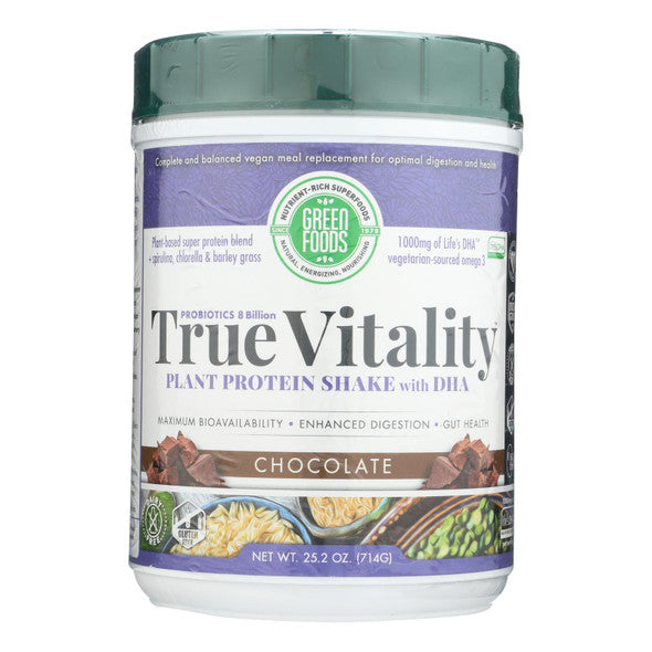 Green Foods True Vitality Plant Protein Shake with DHA Chocolate - 25.2 oz