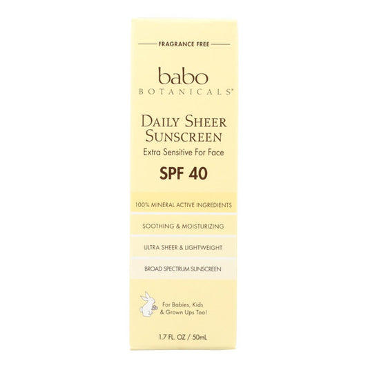 Babo Botanicals - Mineral Sunscreen - Daily Sheer Face Lotion - SPF 40 - 1.7 fl oz