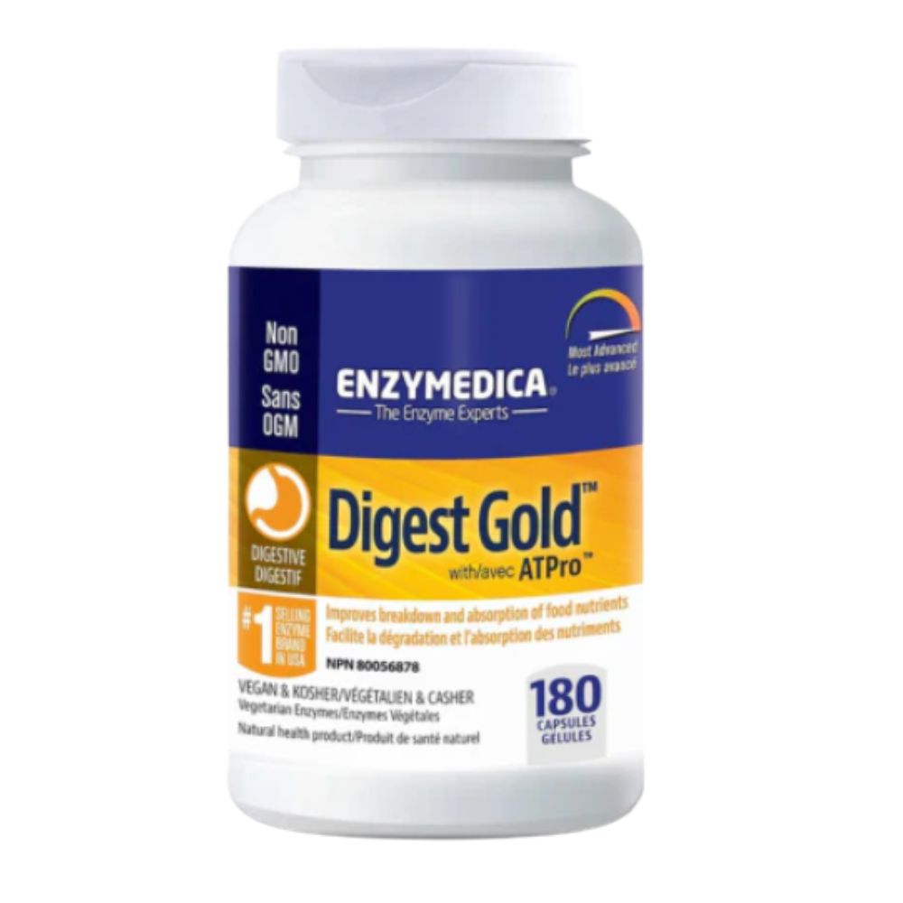Enzymedica - Digest Gold with ATPro, Daily Digestive Support Supplement with Enzymes and ATP, 180 Capsules