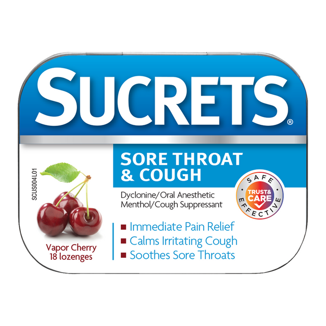 Sucrets Sore Throat & Cough Lozenges, Vapor Cherry Flavor, 18 count