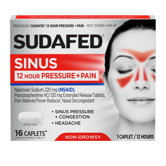 Sudafed 12 Hr Sinus Pressure + Pain Relief Sinus Caplets, 16 count