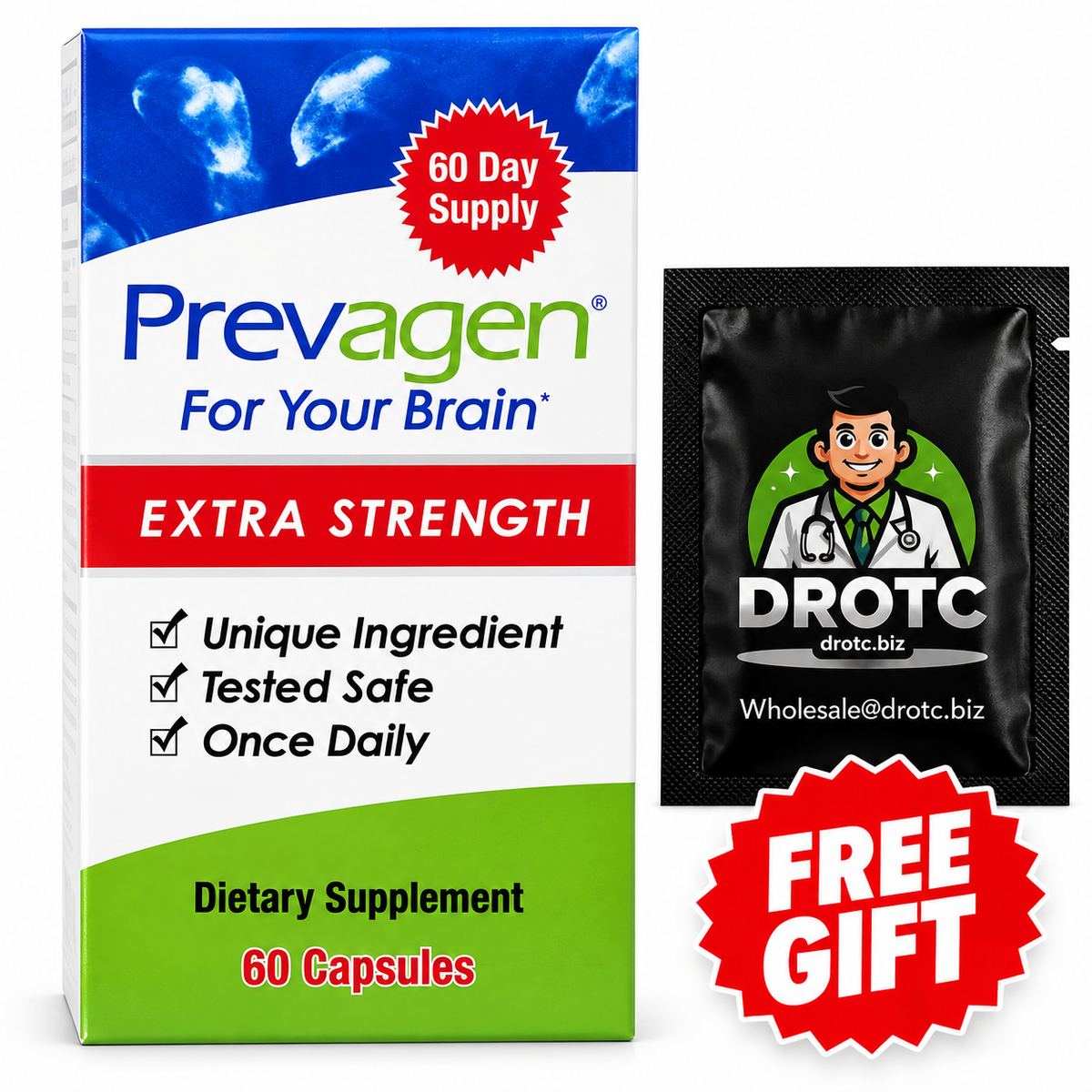 Prevagen® Extra Strength Capsules - 20mg Apoaequorin, 60ct + + Free DR OTC Eye Wipe