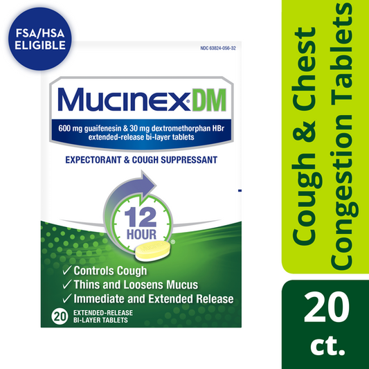 Mucinex DM 12 Hour Cough Medicine Tablets, 20 count