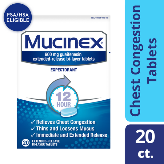 Mucinex 12 Hour Chest Congestion Medicine Tablets, 20 count