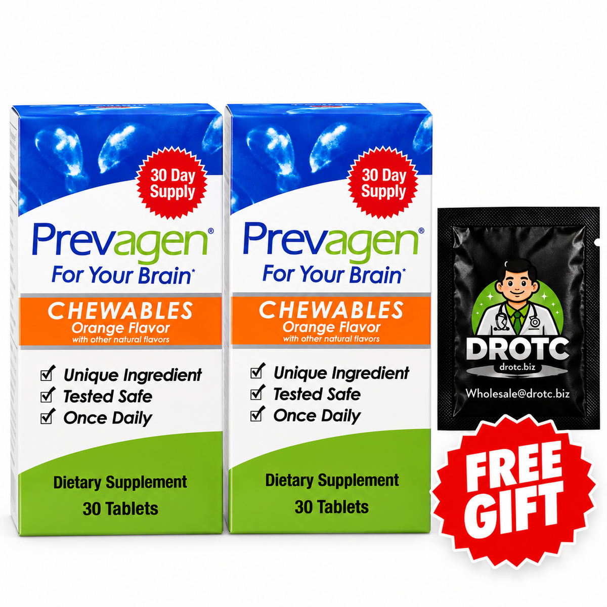 Prevagen® Regular Strength Orange Flavor Chewables - 10mg Apoaequorin, 30ct + Free DR OTC Eye Wipe