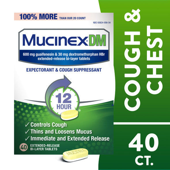 Mucinex DM Tablets 12 Hour Expectorant and Cough Medicine, 40 count