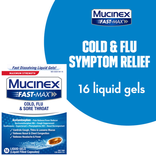 Mucinex Fast Max Cold, Flu & Sore Throat Liquid Gels, 6 count