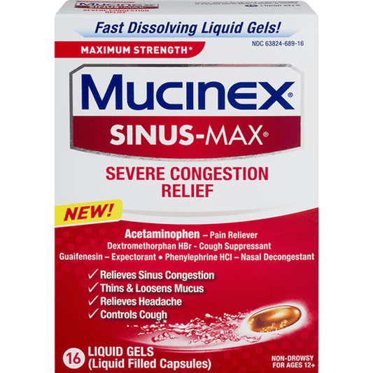 Mucinex Sinus-Max Severe Congestion Relief Liquid Gels, 16 Count