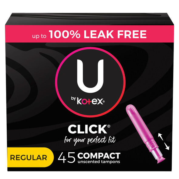 U by Kotex Click Compact Tampons, Regular, Unscented, 45 Count