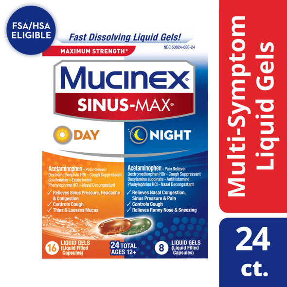 Mucinex Sinus-Max Max Strength Day & Night Sinus Medicine Liquid Gels, 24 count