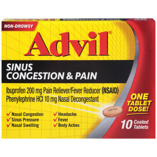 Advil Sinus Congestion and Pain, 10 Coated Tablets