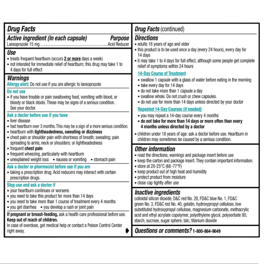 Prevacid 24HR Lansoprazole Delayed-Release Capsules, 15 mg- Proton Pump Inhibitor (PPI) for Heartburn Relief, 42 Count