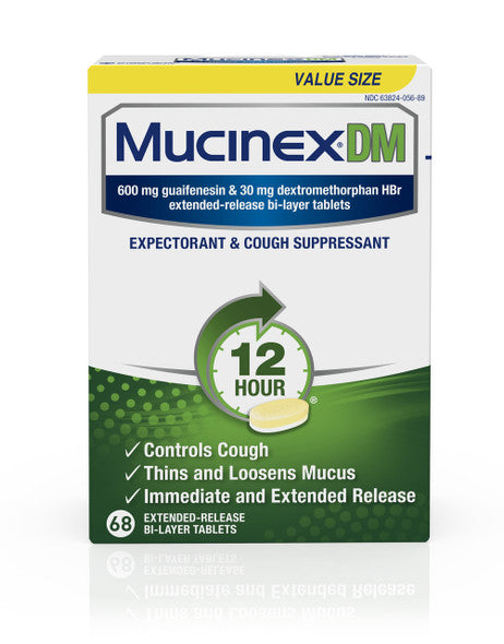 Mucinex DM 12 Hr Cough and Chest Congestion Medicine Extended-Release Bi-layer Tablets, Value Size, 68 Count