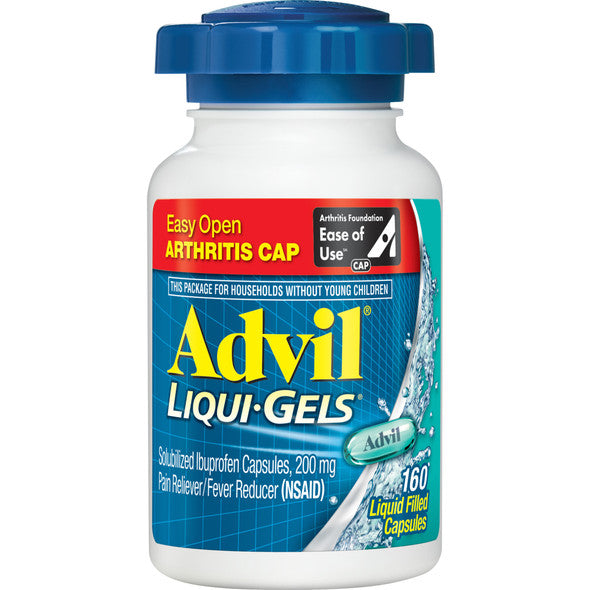 Advil Liqui-Gels Pain Reliever and Fever Reducer, Ibuprofen 200mg for Pain Relief - 160 Liquid Filled Capsules, Easy Open Arthritis Cap