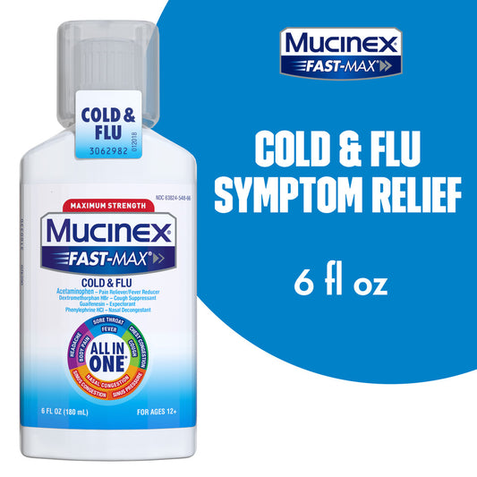 Mucinex Fast-Max Cold & Flu All-in-One Maximum Strength Liquid, 6 fl. oz.