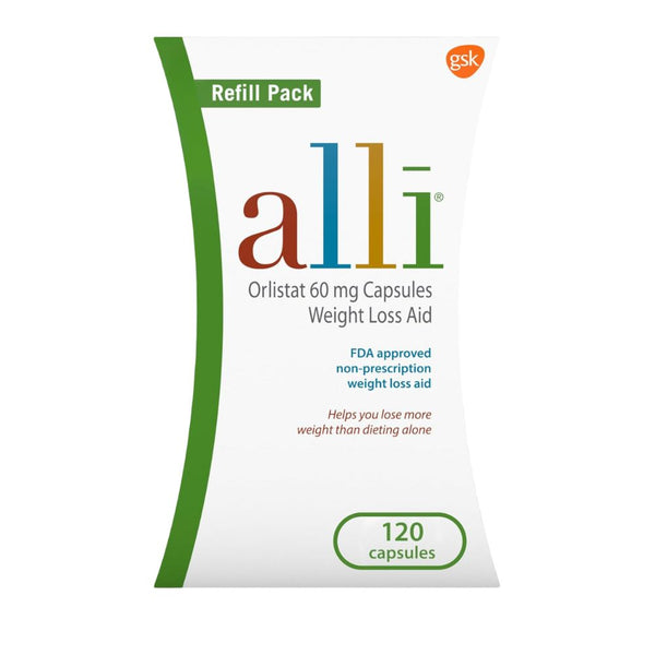 Alli Weight Loss Diet Pills, 60 mg Capsules, Non Prescription Weight Loss Aid, 120 Count Refill Pack