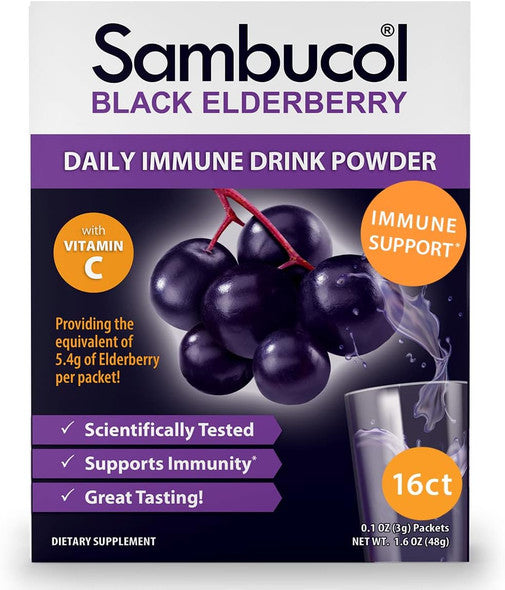 Sambucol Black Elderberry Immune Powder Drink with Vitamin C, 16 Count