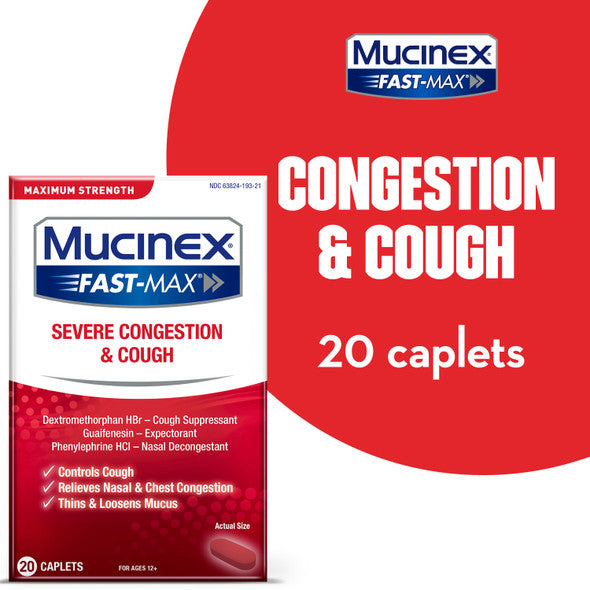 Mucinex Fast-Max Severe Congestion & Cough Caplets, 20 count