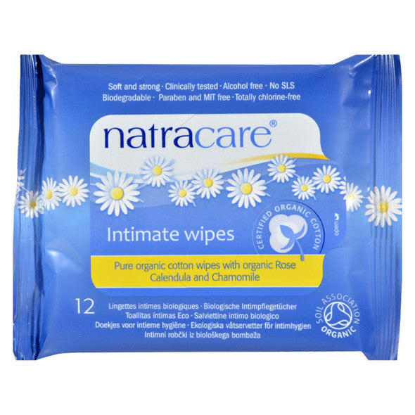 Natracare Organic Cotton Intimate Wipes - 12 Wipes - Case of 12