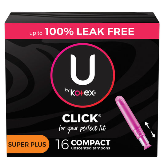 U by Kotex Click Compact Tampons, Super Plus, Unscented, 16 Count