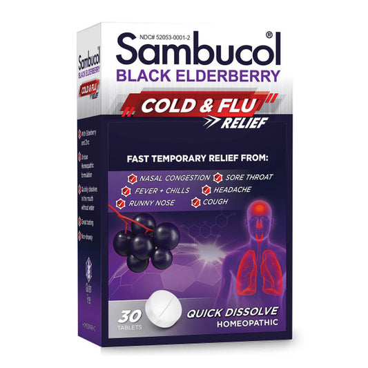 Sambucol Black Elderberry Quick Dissolve Tablets Cold & Flu Homeopathic Relief, 30 Count