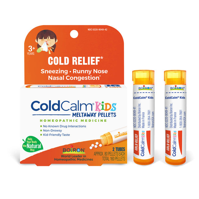 Boiron ColdCalm Kids Meltaway Pellets, Homeopathic Medicine for Cold Relief, 2 tubes, 80 pellets eacg, Total 160 pellets