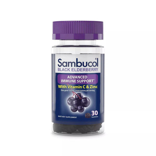 Sambucol Black Elderberry Immune Support, Vegan Gummies with Vitamin C and Zinc, 30 count