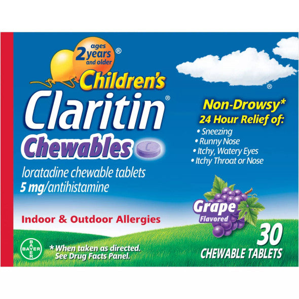 Claritin Children's 24 Hour Non-Drowsy Allergy Relief Chewable Tablets, Grape Flavor, 30 count