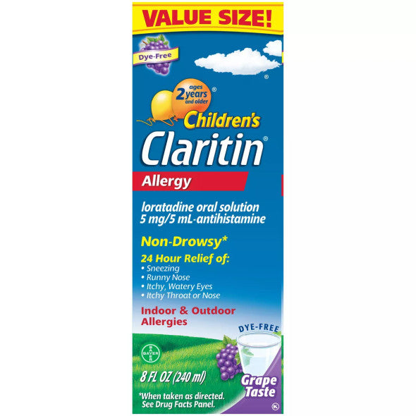 Claritin Children's Allergy Relief Non-Drowsy Cough Syrup, Grape Flavor, Value Size, 8 oz