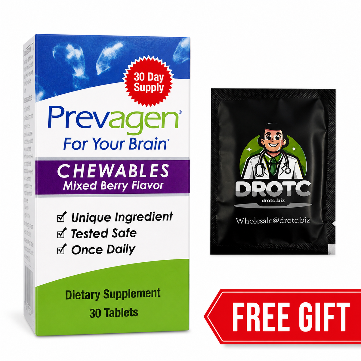 Prevagen® Regular Strength Berry Flavor Chewables - 10mg Apoaequorin, 30ct + Free DR OTC Eye Wipe