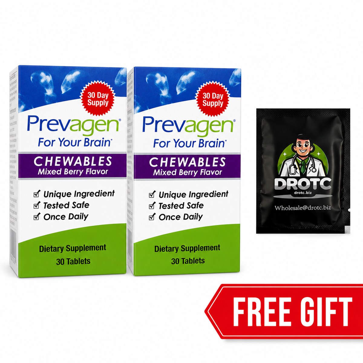Prevagen® Regular Strength Berry Flavor Chewables - 10mg Apoaequorin, 30ct + Free DR OTC Eye Wipe