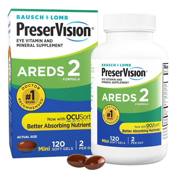 PreserVision AREDS 2 Formula, Eye Vitamin and Mineral Supplement, From Bausch + Lomb, 120 Soft Gels (MiniGels)