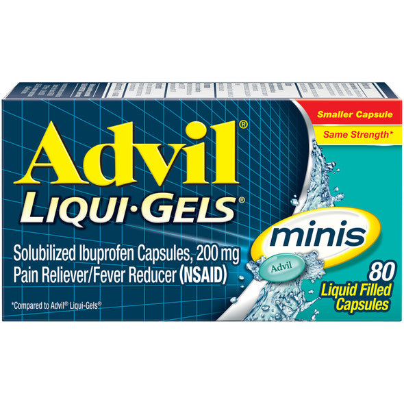 Advil Liqui-Gels minis Pain Reliever and Fever Reducer, Ibuprofen 200mg for Pain Relief - 80 Liquid Filled Capsules