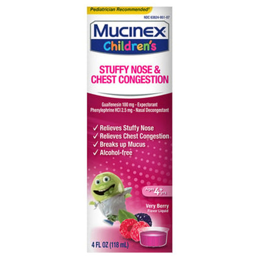 Mucinex Children's Liquid for Stuffy Nose & Cold, Very Berry Flavor, 4.0 fl oz