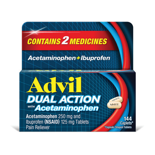 Advil Dual Action Coated Caplets, 144 Count