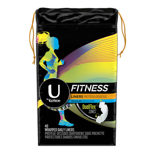 U by Kotex Fitness Panty Liners, Light Absorbency, Regular, Fragrance-Free, 40 Count