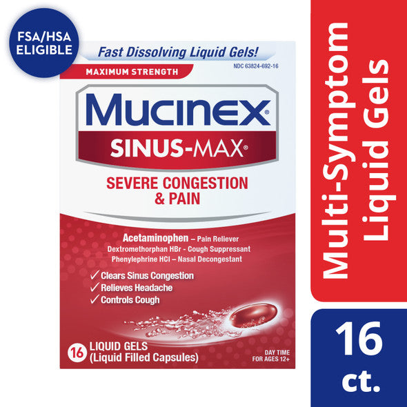 Mucinex Sinus-Max Max Strength Severe Congestion & Pain Liquid Gels, 16 count