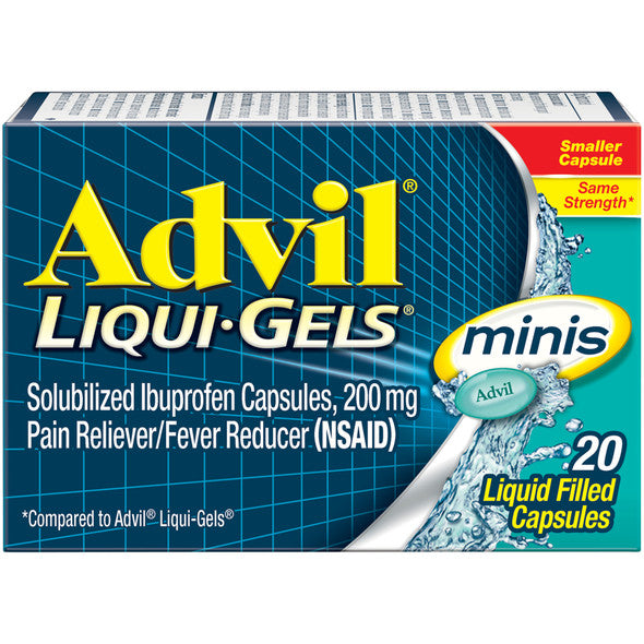 Advil Liqui-Gels minis Pain Reliever and Fever Reducer, Ibuprofen 200mg for Pain Relief - 20 Liquid Filled Capsules