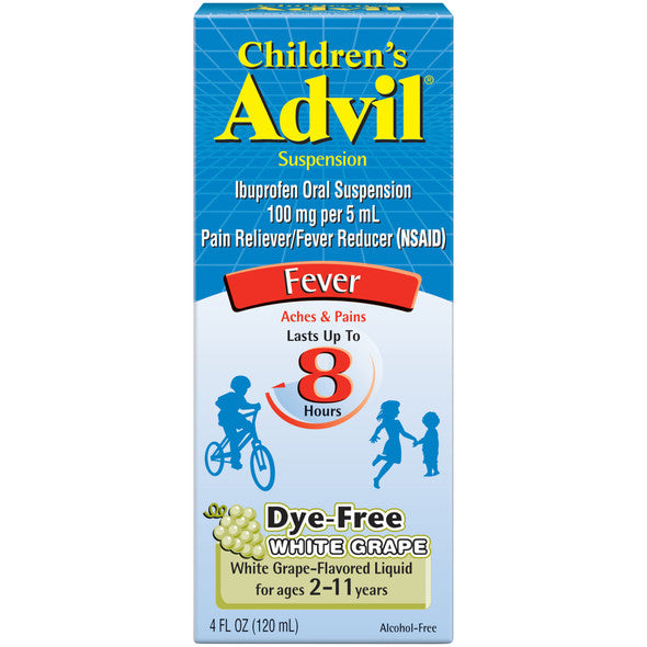 Children's Advil Pain Reliever and Fever Reducer, Dye Free Liquid Children's Ibuprofen for Pain Relief, White Grape - 4 Fl Oz