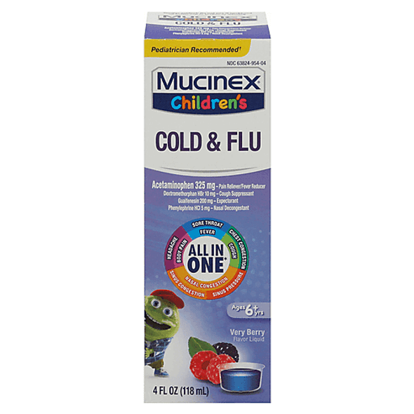 Mucinex Children's Multi-Symptom Cold and Sore Throat Relief Liquid, Very Berry Flavor, 4 fl oz