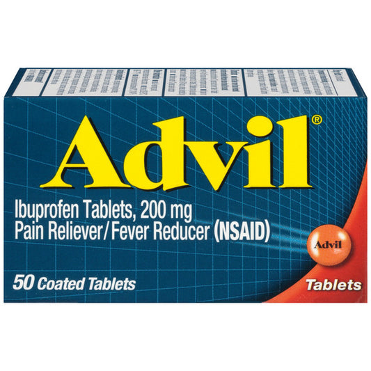 Advil Pain Reliever and Fever Reducer, Ibuprofen 200mg for Pain Relief - 50 Coated Tablets